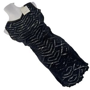 NWT@$225! RODIER! WOOL+! BLACK & GOLD METALLIC KNIT, SHEET SWEATER DRESS! SZ 8